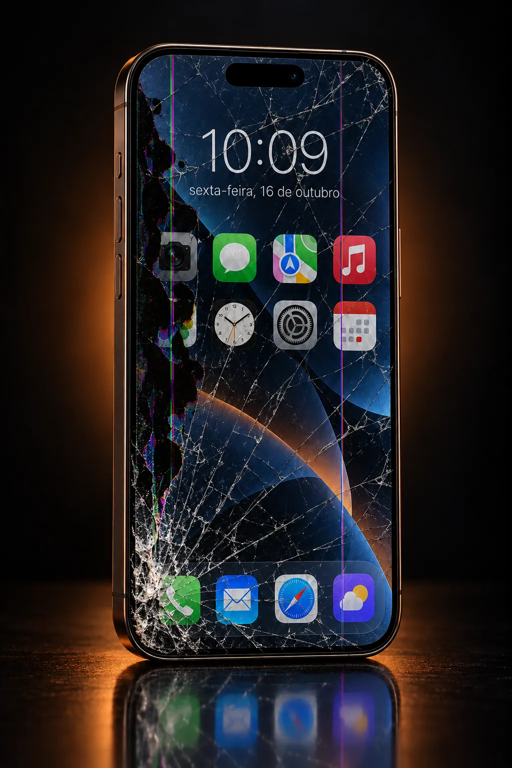 Celular com a tela trincada e manchada